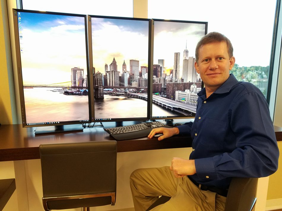 Reuben Staines enjoys the view from Samsung’s North American headquarters in Ridgefield Park, NJ.