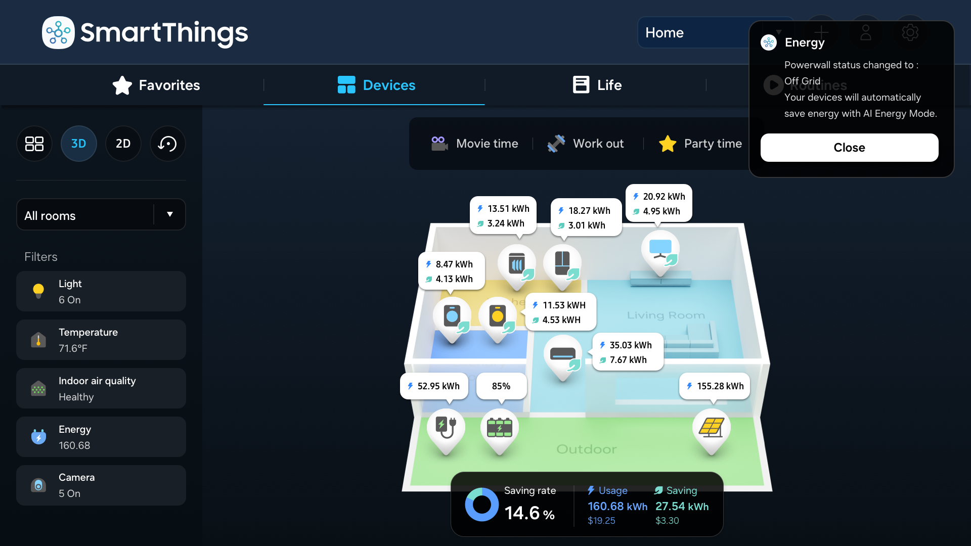 SmartThings Tesla Powerwall status