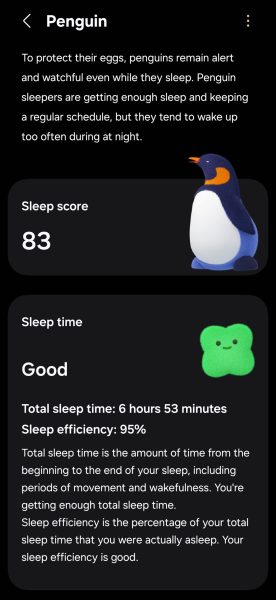 Screenshot of Samsung Health app showing an improved sleep score.